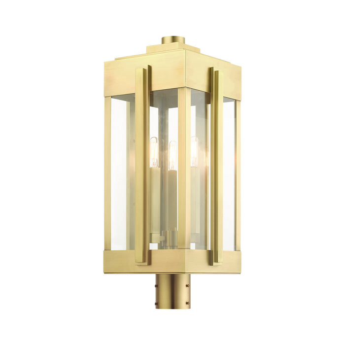 Three Light Outdoor Post Top Lantern from the Lexington collection in Natural Brass finish