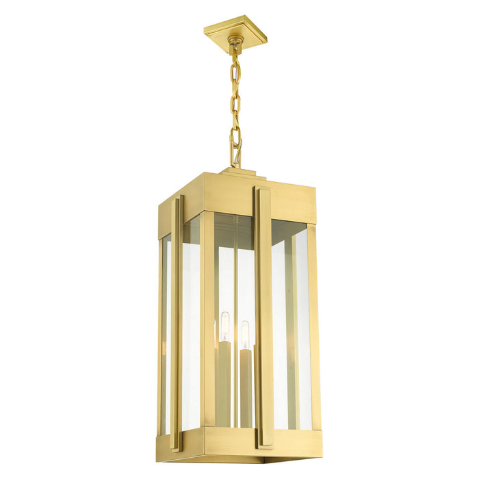 Four Light Outdoor Pendant from the Lexington collection in Natural Brass finish
