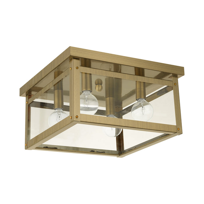 Four Light Flush Mount from the Milford collection in Antique Brass finish