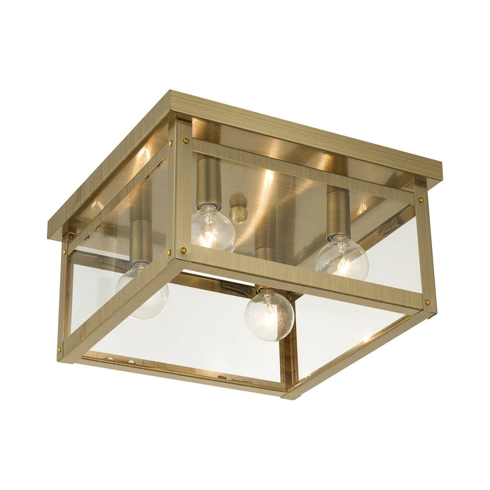 Four Light Flush Mount from the Milford collection in Antique Brass finish