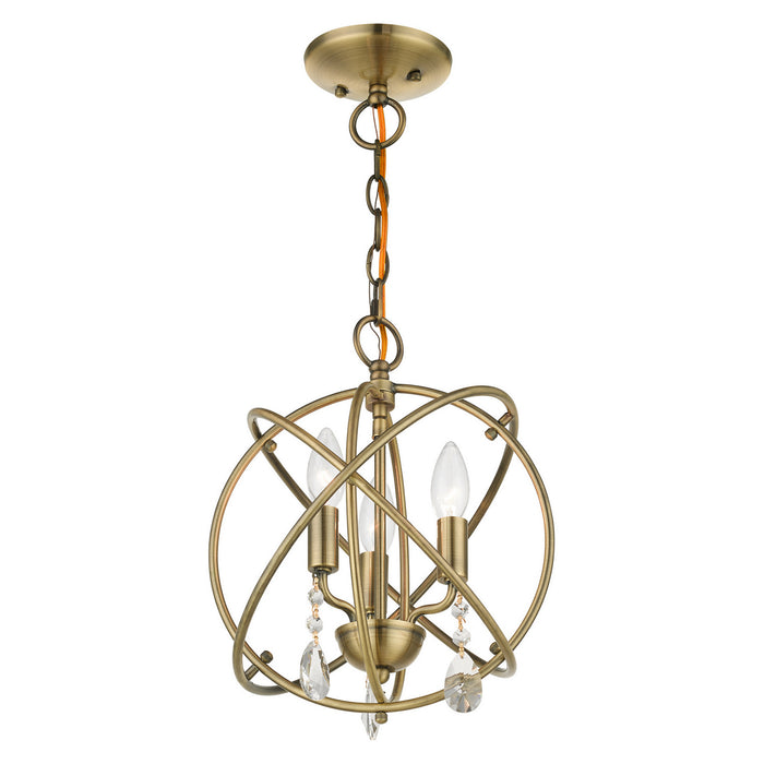 Three Light Convertible Chandelier / Semi Flush from the Aria collection in Antique Brass finish
