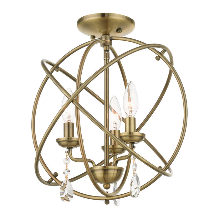 Three Light Convertible Chandelier / Semi Flush from the Aria collection in Antique Brass finish