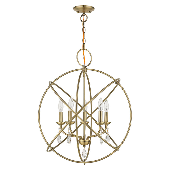 Five Light Chandelier from the Aria collection in Antique Brass finish