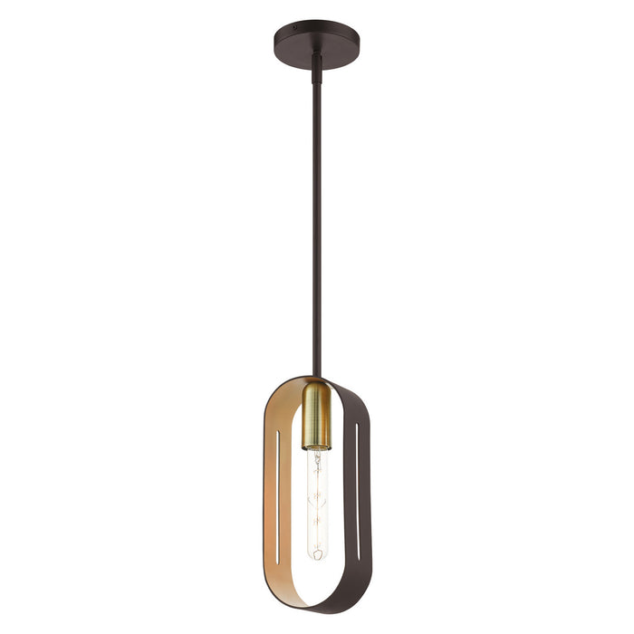 One Light Pendant from the Ravena collection in Bronze with Antique Brass finish