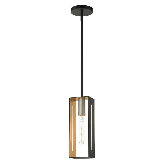 One Light Pendant from the Soma collection in Textured Black with Brushed Nickel finish