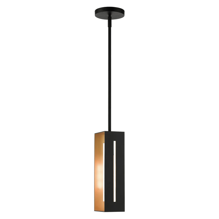 One Light Pendant from the Soma collection in Textured Black with Brushed Nickel finish