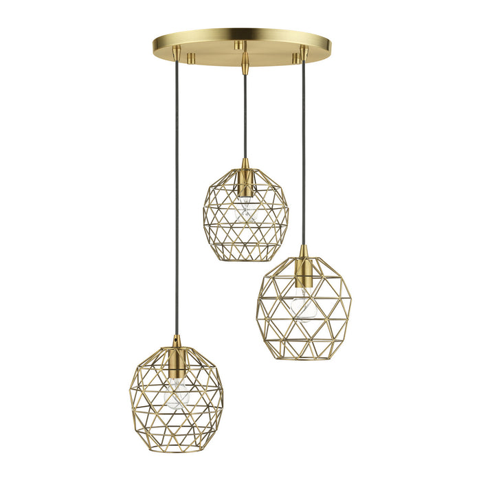 Three Light Pendant from the Geometrix collection in Antique Brass finish