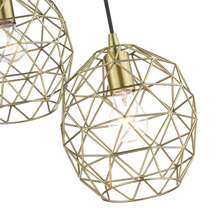 Three Light Pendant from the Geometrix collection in Antique Brass finish