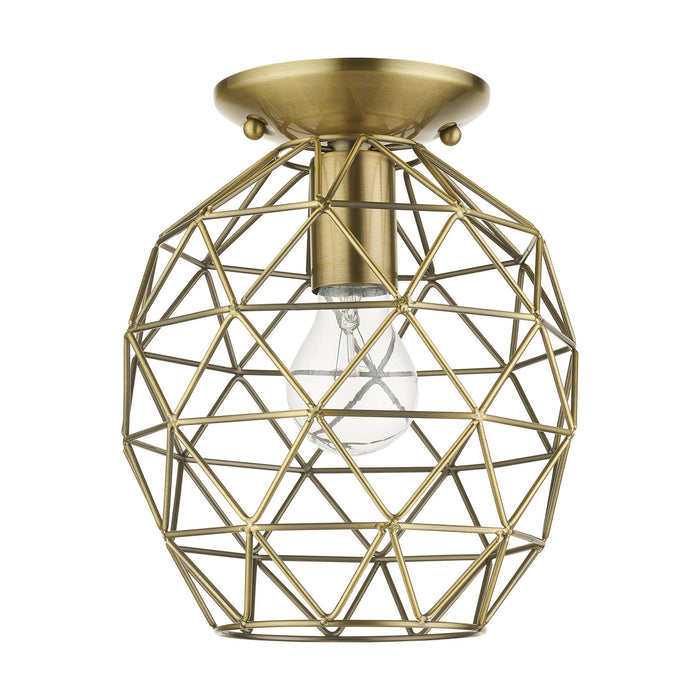 One Light Flush Mount from the Geometrix collection in Antique Brass finish