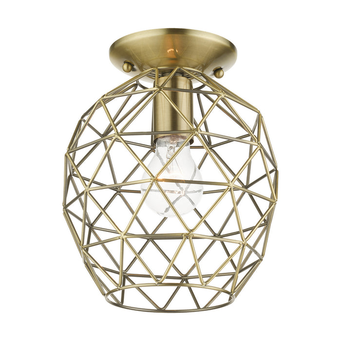 One Light Flush Mount from the Geometrix collection in Antique Brass finish