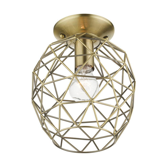 One Light Flush Mount from the Geometrix collection in Antique Brass finish