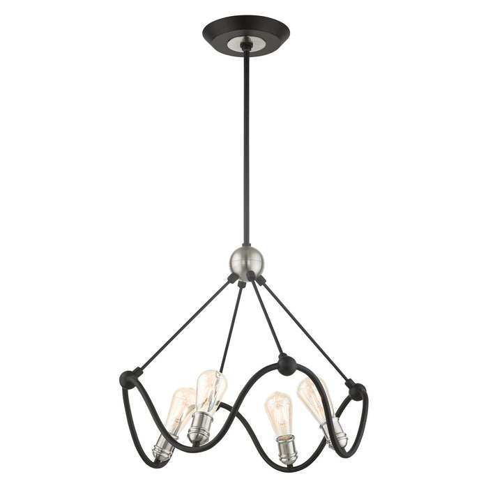Four Light Chandelier from the Archer collection in Textured Black with Brushed Nickel finish