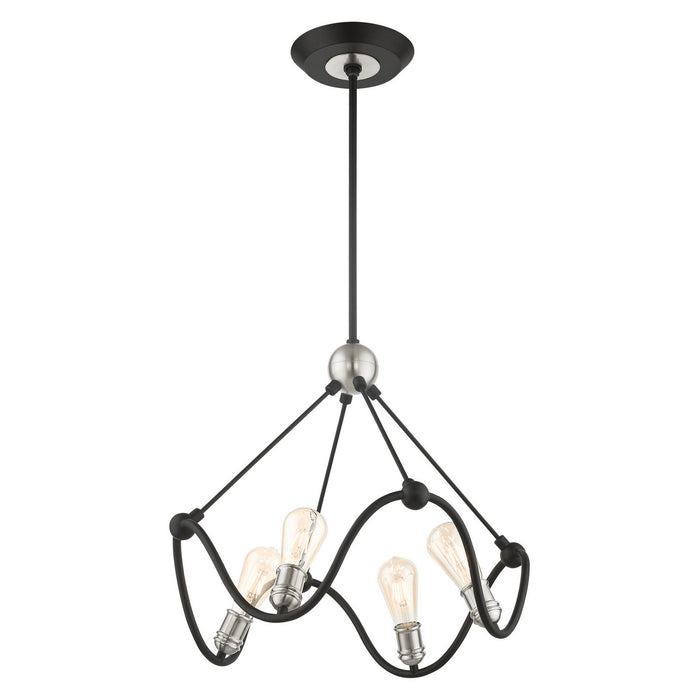 Four Light Chandelier from the Archer collection in Textured Black with Brushed Nickel finish
