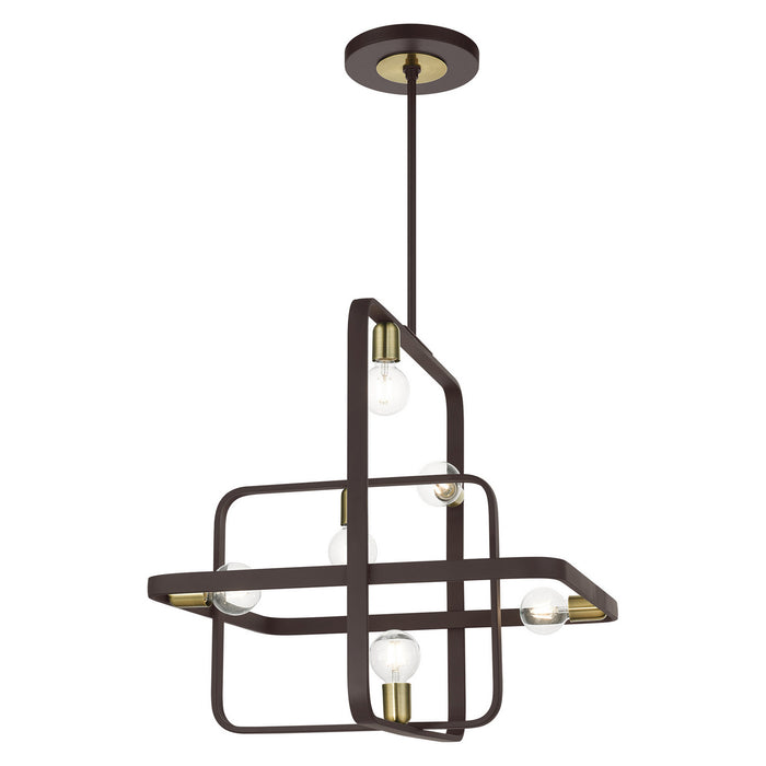 Six Light Chandelier from the Bergamo collection in Bronze with Antique Brass finish