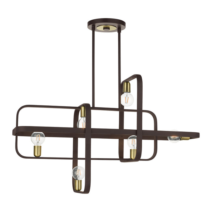 Six Light Linear Chandelier from the Bergamo collection in Bronze with Antique Brass finish