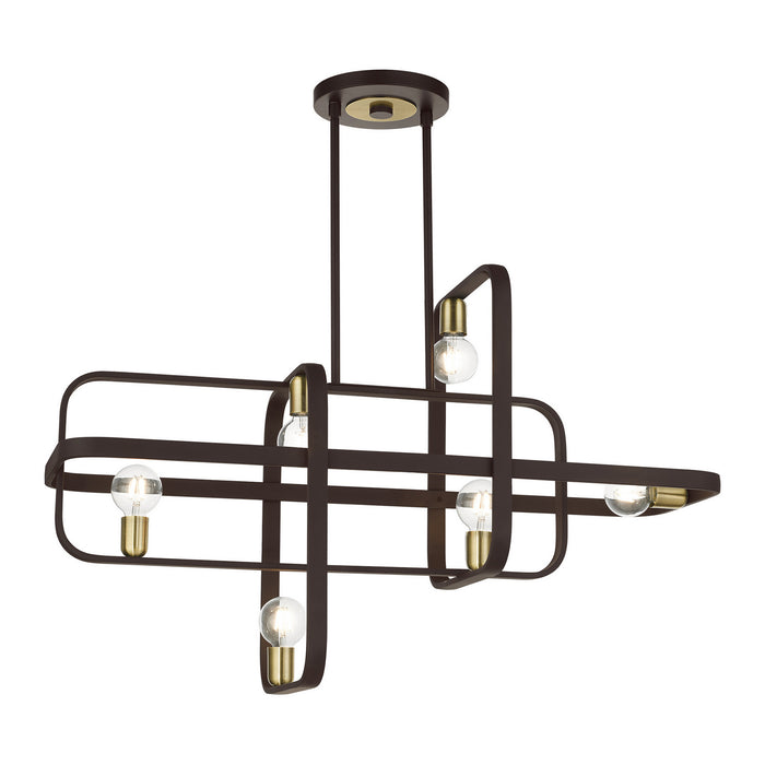 Six Light Linear Chandelier from the Bergamo collection in Bronze with Antique Brass finish