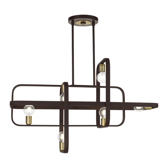 Six Light Linear Chandelier from the Bergamo collection in Bronze with Antique Brass finish