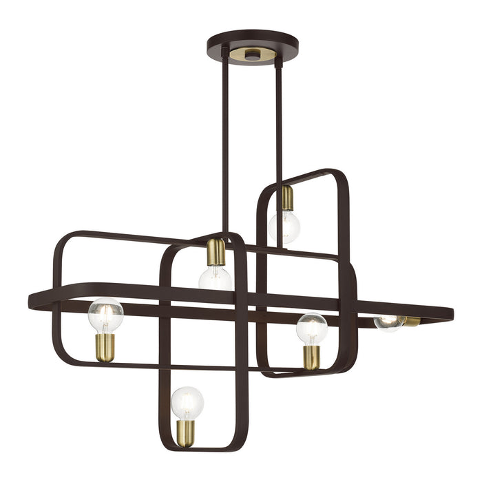 Six Light Linear Chandelier from the Bergamo collection in Bronze with Antique Brass finish