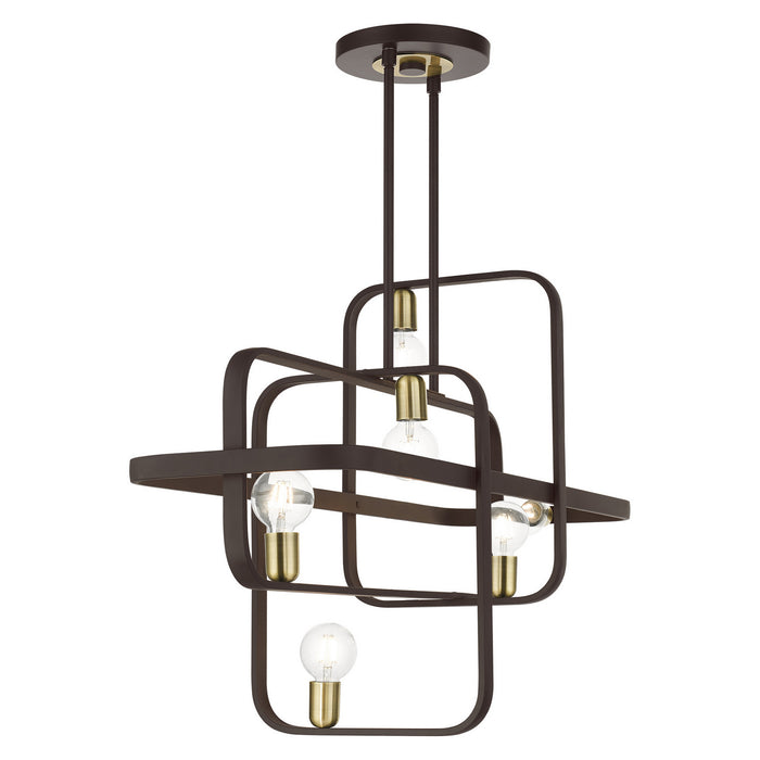 Six Light Linear Chandelier from the Bergamo collection in Bronze with Antique Brass finish