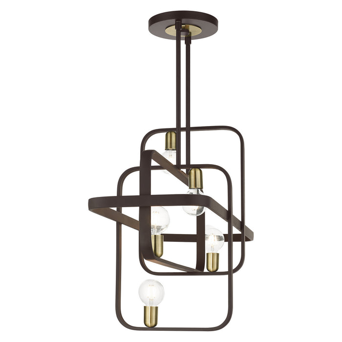 Six Light Linear Chandelier from the Bergamo collection in Bronze with Antique Brass finish