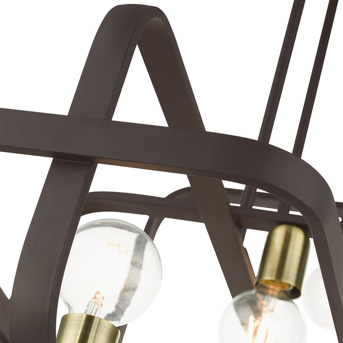 Six Light Linear Chandelier from the Bergamo collection in Bronze with Antique Brass finish