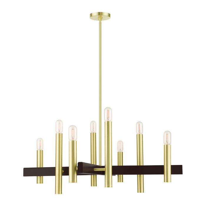 Eight Light Chandelier from the Helsinki collection in Satin Brass finish