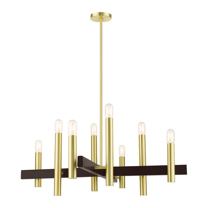 Eight Light Chandelier from the Helsinki collection in Satin Brass finish