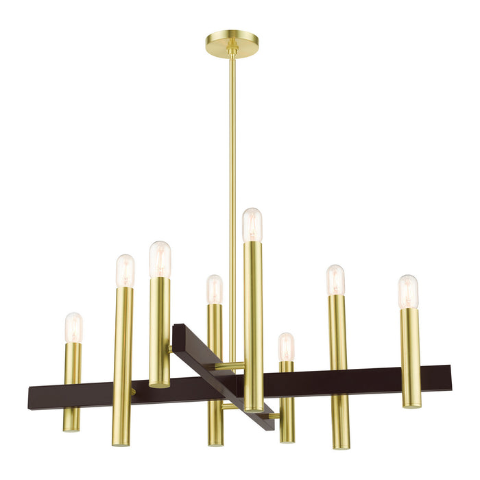 Eight Light Chandelier from the Helsinki collection in Satin Brass finish