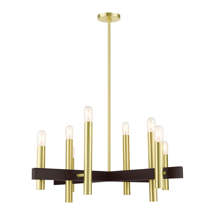 Eight Light Chandelier from the Helsinki collection in Satin Brass finish