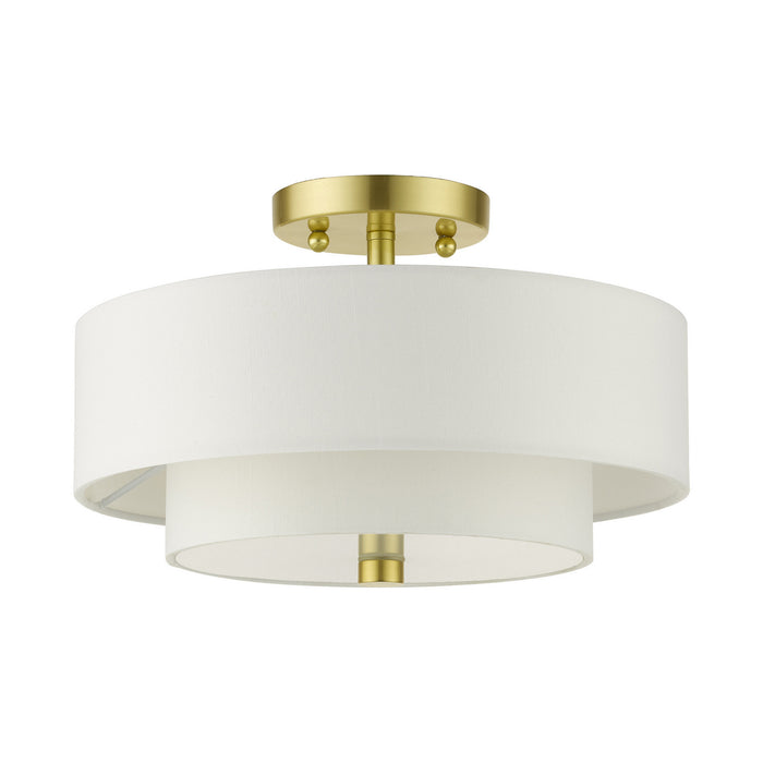 Two Light Semi Flush Mount from the Meridian collection in Satin Brass finish