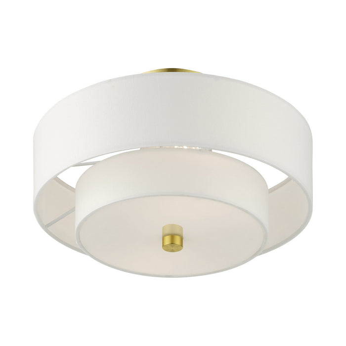 Two Light Semi Flush Mount from the Meridian collection in Satin Brass finish