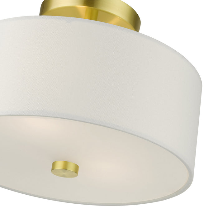 Two Light Semi Flush Mount from the Meridian collection in Satin Brass finish