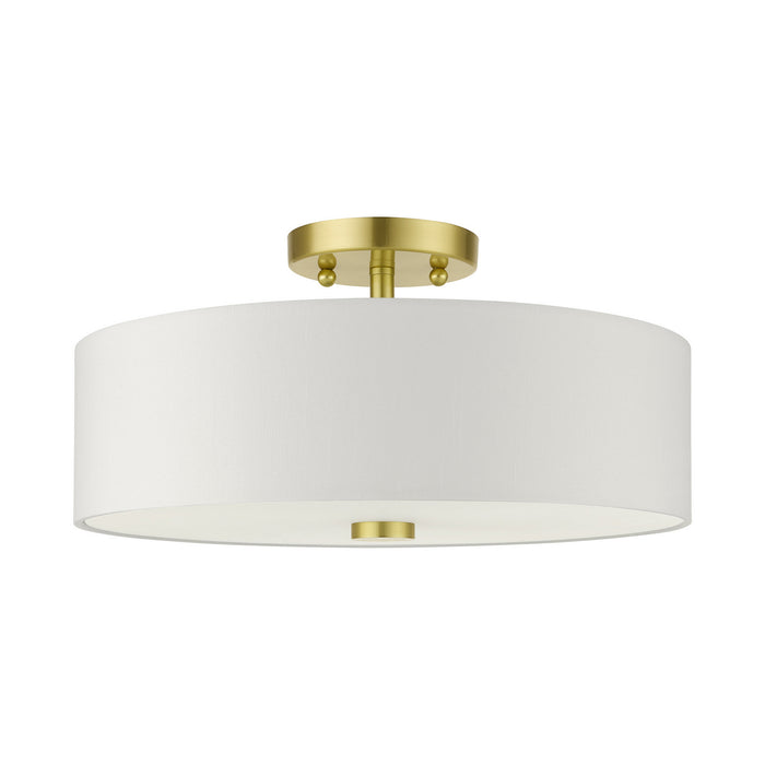 Three Light Semi Flush Mount from the Meridian collection in Satin Brass finish