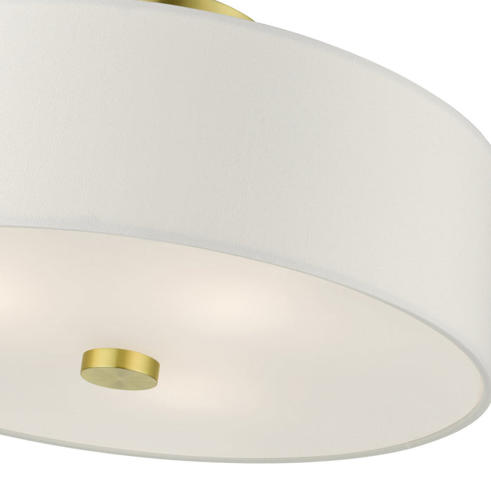 Three Light Semi Flush Mount from the Meridian collection in Satin Brass finish