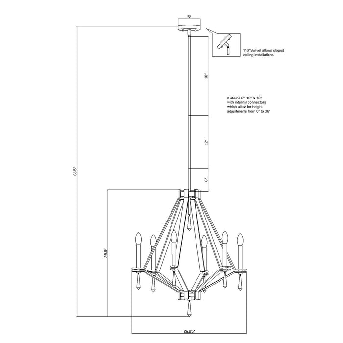 Six Light Chandelier from the Robin collection in Black finish