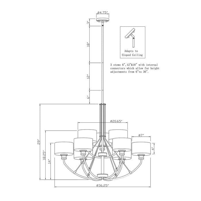 Nine Light Chandelier from the Zane collection in Black finish