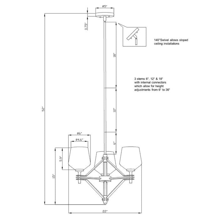 Three Light Chandelier from the Chalice collection in Black finish