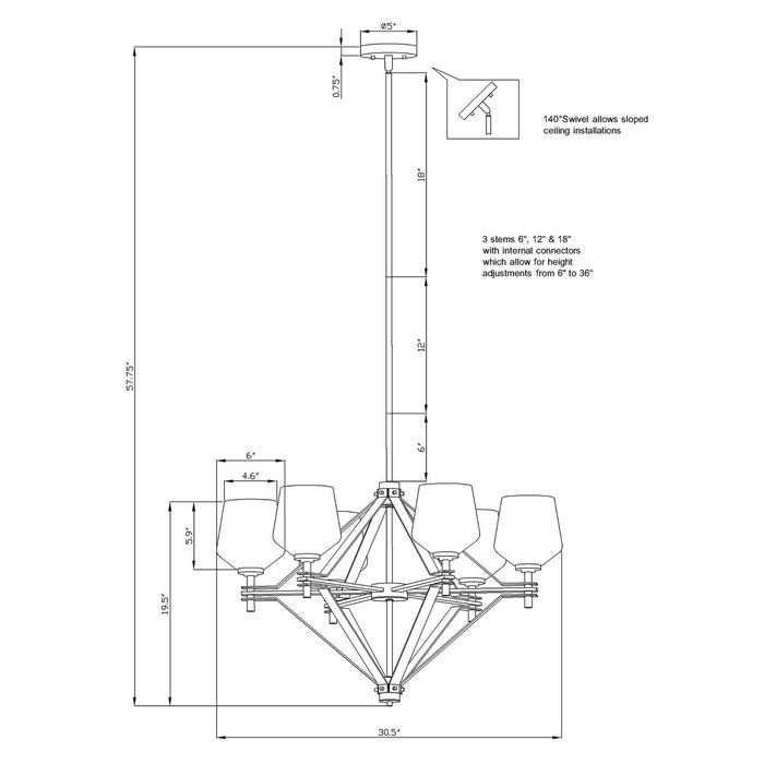 Six Light Chandelier from the Chalice collection in Black finish