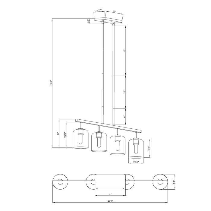 Four Light Linear Chandelier from the Tyrone collection in Black and Soft Gold finish