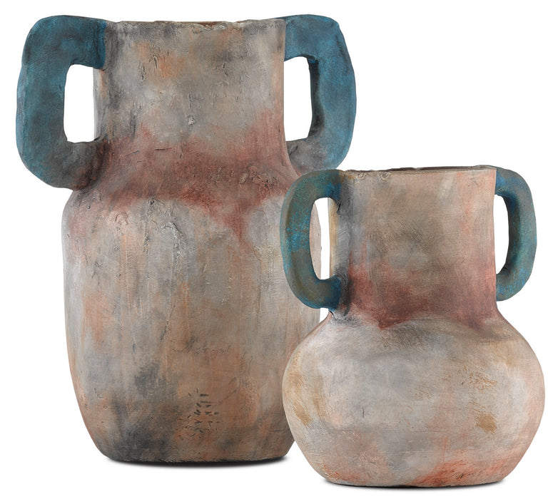 Vase Set of 2 in Sand/Teal/Red finish