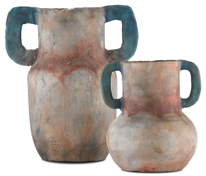 Vase Set of 2 in Sand/Teal/Red finish