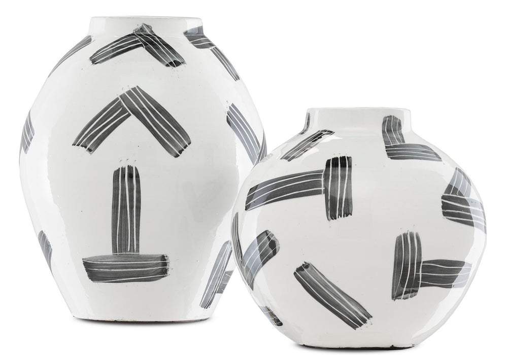 Vase Set of 2 in White/Black finish