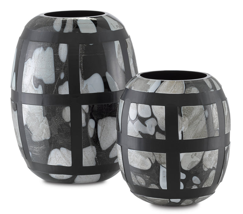 Vases Set of 2 in Black/Multi Spotted/Handcut finish