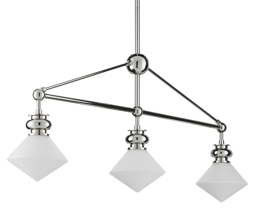 Three Light Chandelier in Polished Nickel/White finish