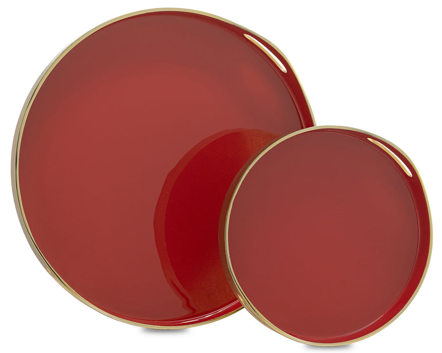 Tray Set of 2 in Gold/Red finish
