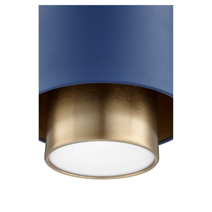 One Light Pendant in Aged Brass w/ Blue finish