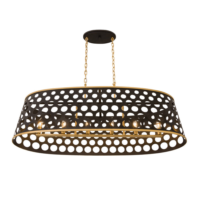 Six Light Pendant from the Bailey collection in Matte Black/French Gold finish