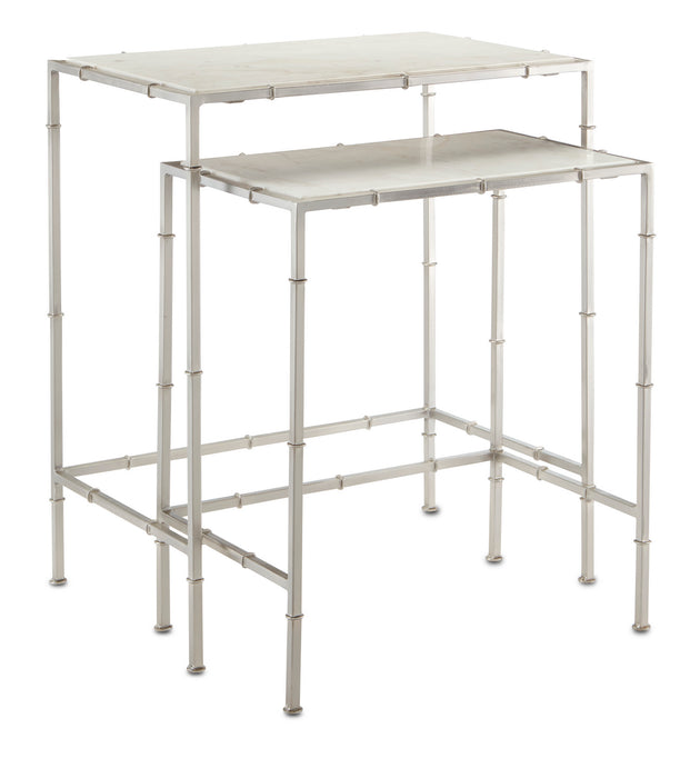 Nesting Table Set of 2 in Nickel/White finish