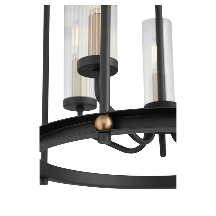 Five Light Entry Pendant from the Empire collection in Noir w/ Aged Brass finish