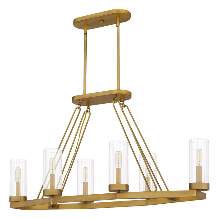 Six Light Linear Chandelier from the Valens collection in Aged Brass finish